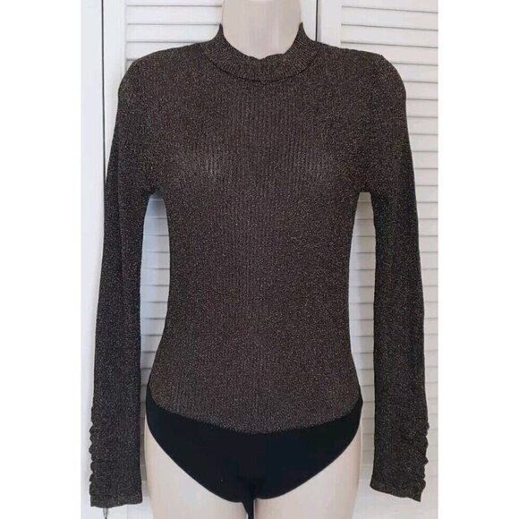 NEW FREE PEOPLE INTIMATELY BLACK RAINBOW LUREX LONG SLEEVE BODYSUIT SZ MEDIUM - Picture 2 of 12